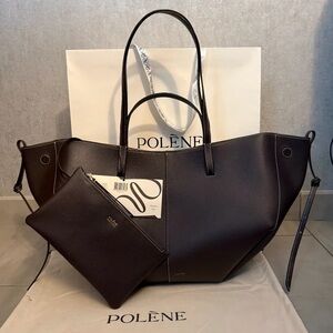 NWT Polene Cyme Textured Black Leather Tote Bag